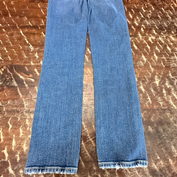 PAIGE Jacqueline Straight Jeans Blue 25 High Rise Raw Hem Stretch Denim USA - Picture 5 of 11